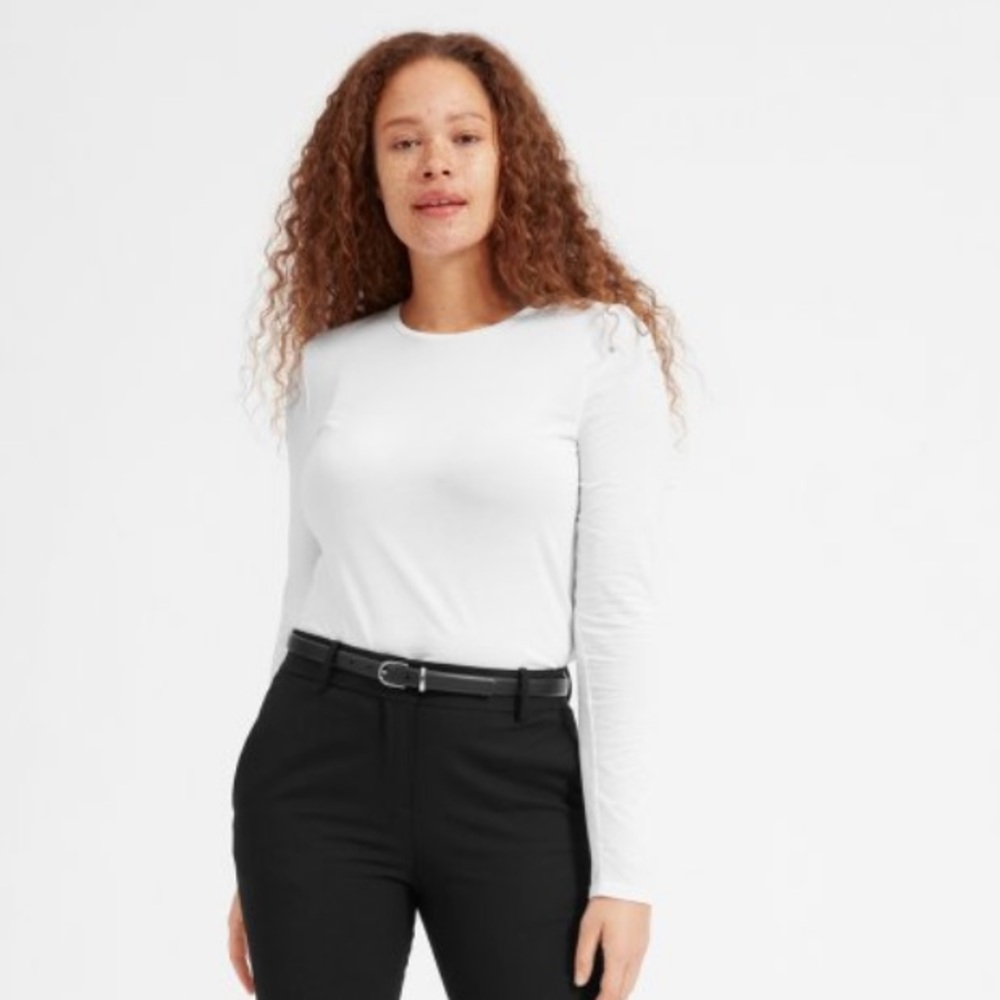 Everlane Pima Stretch Long-Sleeve - White, Size M